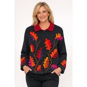 VTG. Design Options Fall‎ Autumn Leaves Cardigan Sweater Womens XL Art-to-Wear